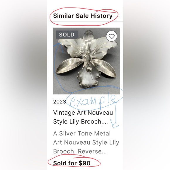 Vintage Art Nouveau Style Silver Tone large Lily Flower Brooch 🌺 - Picture 2 of 14